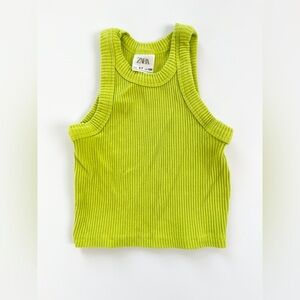 Zara Green Ribbed Knit Cropped Tank Top